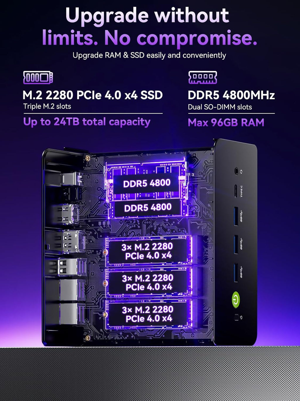 GMKtec K15 AI Mini PC Oculink, Intel Ultra 5 125U(12T/14C, Up to 4.3GHz), 3X M.2 2280 PCIe 4.0x4 MAX Storage Expansion, Dual NIC 2.5G, Quad Display HDM2.1,USB4,WiFi 6E, Mini Computer(No RAM/SSD/OS)