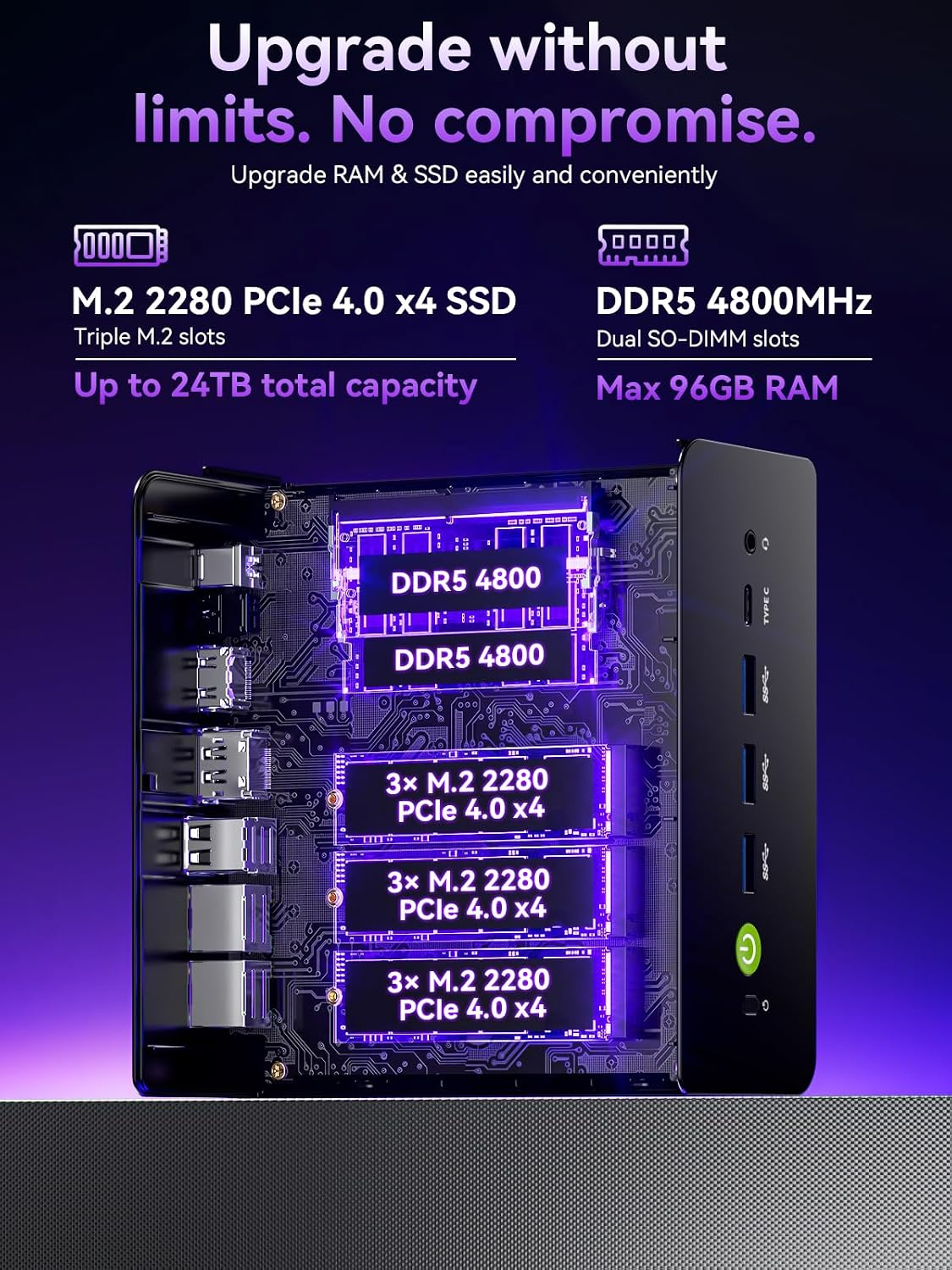 GMKtec K15 AI Mini PC Oculink, Intel Ultra 5 125U(12T/14C, Up to 4.3GHz), 3X M.2 2280 PCIe 4.0x4 MAX Storage Expansion, Dual NIC 2.5G, Quad Display HDM2.1,USB4,WiFi 6E, Mini Computer(No RAM/SSD/OS)