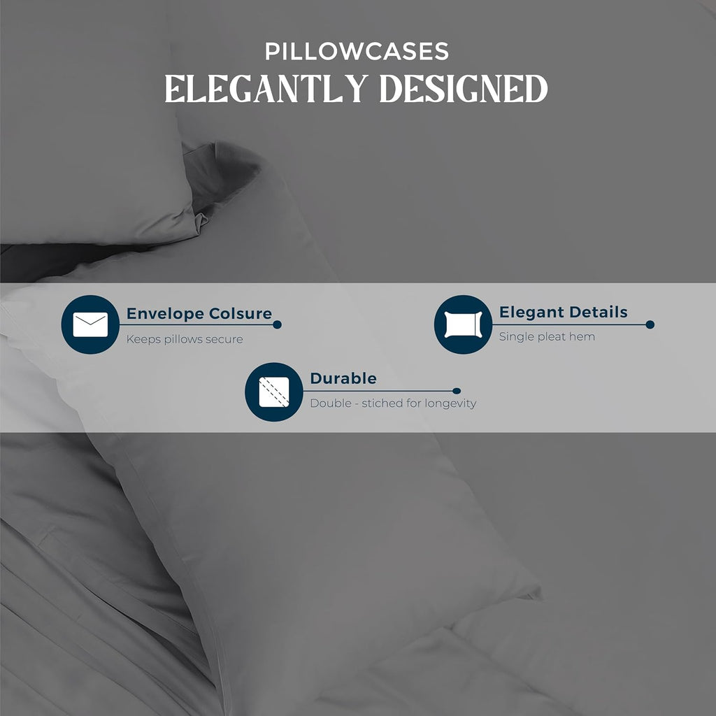 Mayfair Linen 100% Egyptian Cotton Sheets Queen Size - 1500 Series Queen Size Sheets Set Egyptian Cotton, Luxury Bedsheet (Dark Grey, 4 PC), Soft, Cooling, 17' Deep Pocket Sateen Weave Bedsheet Set