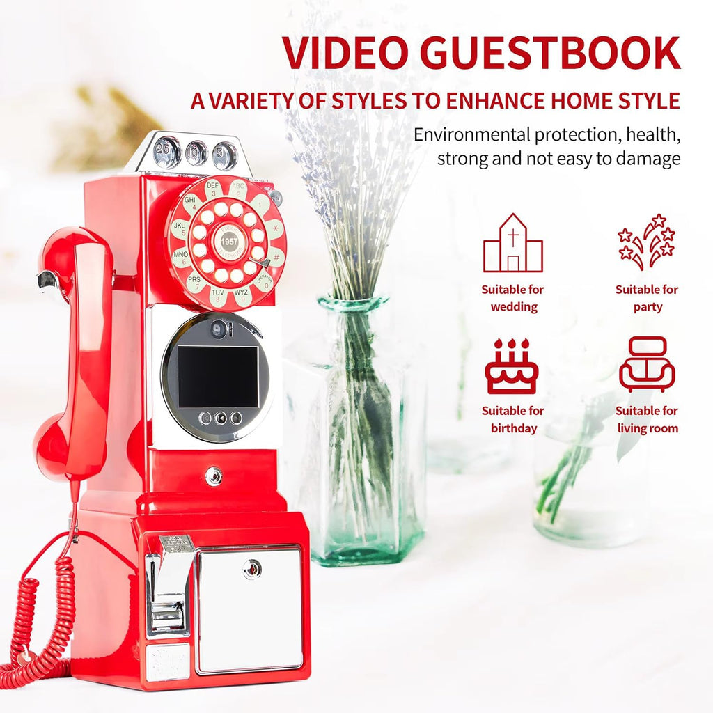 Audio Guestbook, Audio Guest Book Wedding Phone, with 3.5-Inch Display and 32g Memory, 1080p, Built-in 5000mah Battery, Suitable for Weddings, Parties, Anniversaries, Etc.,Red