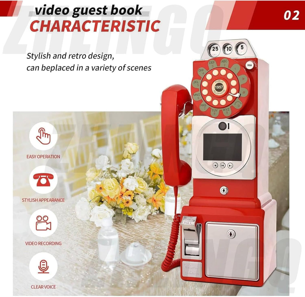 Video Guest Book Wedding Phone Booth, Video Phone guestbook, Unique Phone Voice Recorder, Audio Guestbook Like Leaving Video Message, 5000 Mah Battery - Can Be Used Continuously for 7 Hours,32G-Black