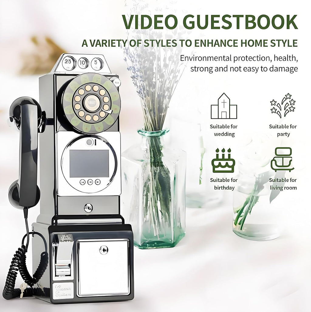32G Retro Video Audio Guest Book Wedding Phone- Creative Record Customized Video Messages GuestBook – A Personal and Convenient Way to Preserve Your Special Occasions(Black)