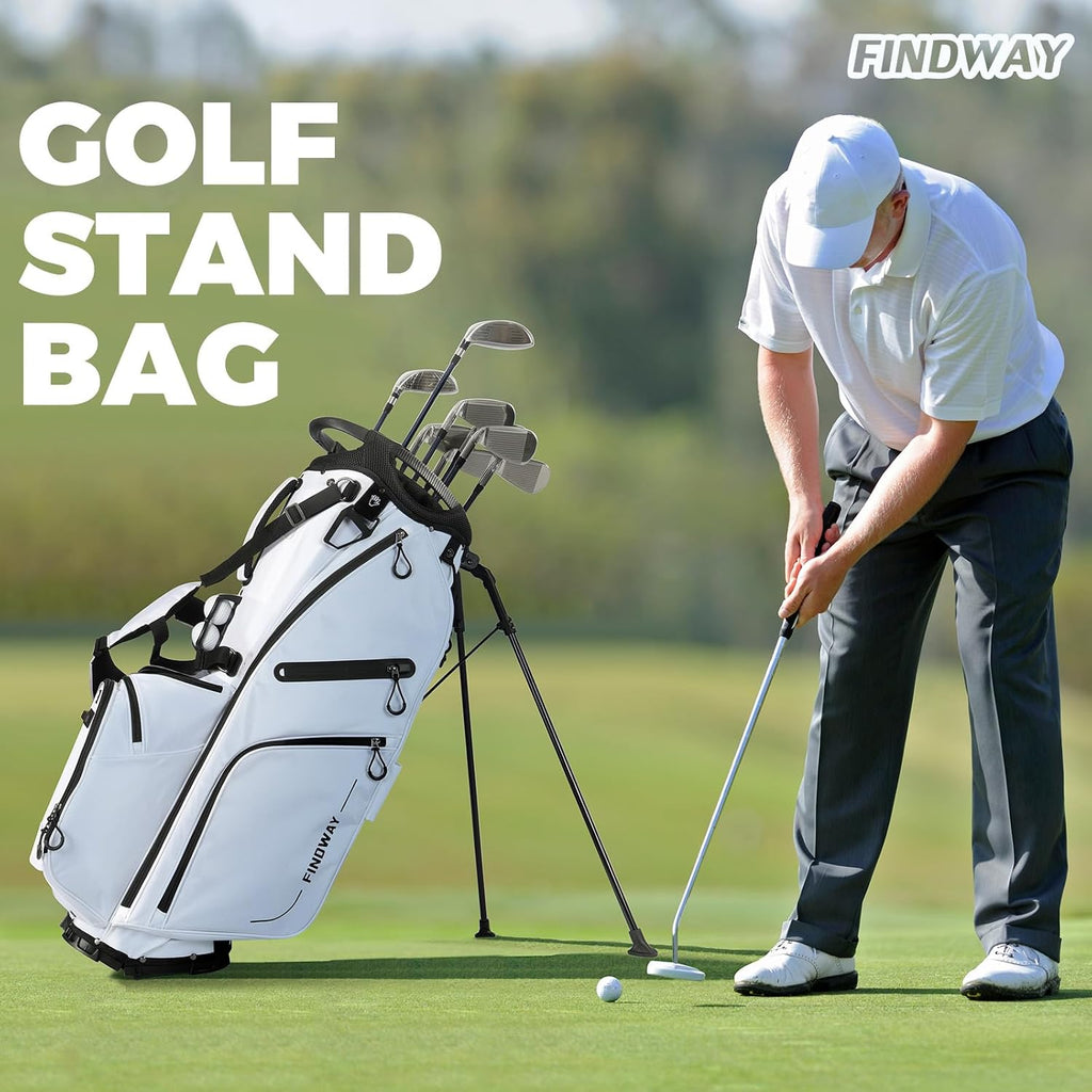 Findway 14 Way Golf Stand Bag, Lightweight Golf Bag with Stand for Men Women, Golf Club Carry Bag with Dual Strap, Rain Cover, Multiple Pockets, Golf Ball Holder