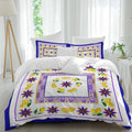 Mediterranean Style Lemon Floral Duvet Cover Set Queen Size 4 Pieces Blue Border Countryside Bedding Set with Zipper Closure, 1 Comforter Cover 92x106 Inches 1 Flat Sheet & 2 Pillow Cases