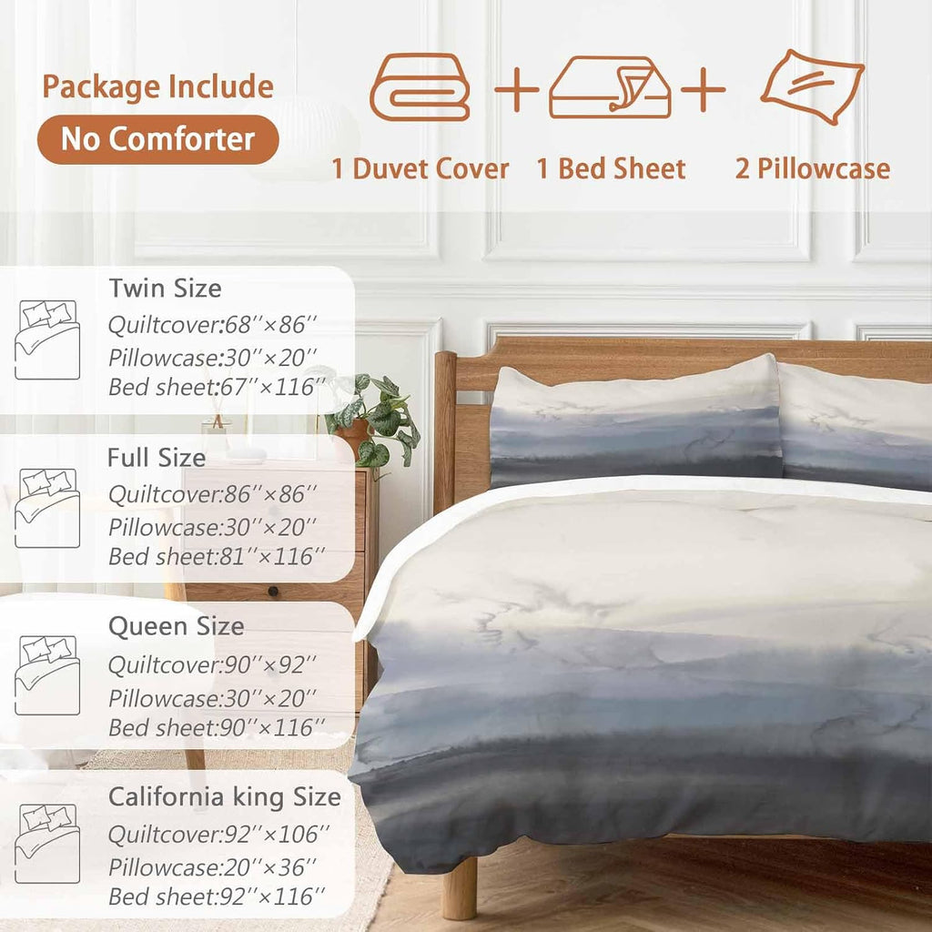 Natural Landscape Duvet Cover Set Queen Size 4 Pieces Pastoral Mountain Country Cloud Field Gradient Color Bedding Set with Zipper Closure,1 Comforter Cover 92x106 Inches 1 Flat Sheet & 2 Pillow Cases