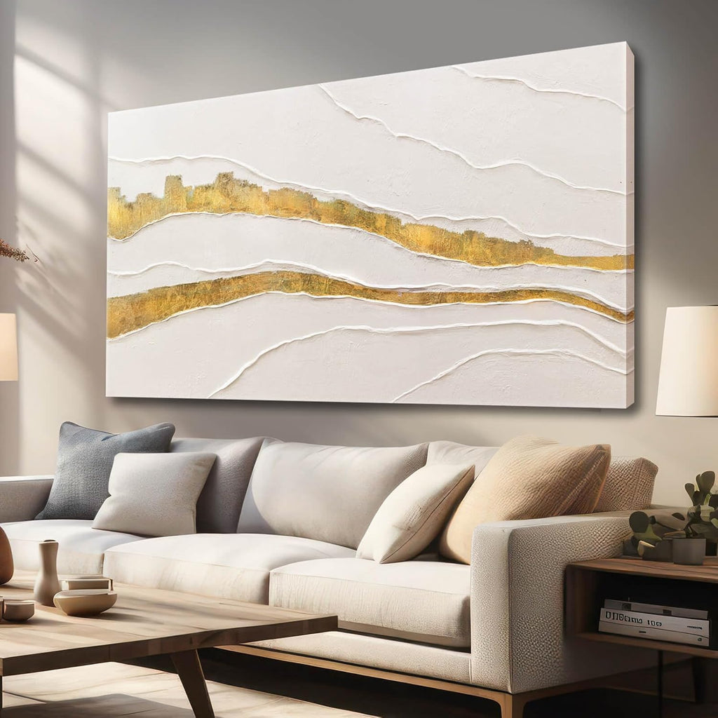 VAYIMDH Canvas Abstract Art White Large Wall Decorations for Living Room Gold Foil Abstract Wall Hanging Oil Painting for Office 29'x 58' Home Decor