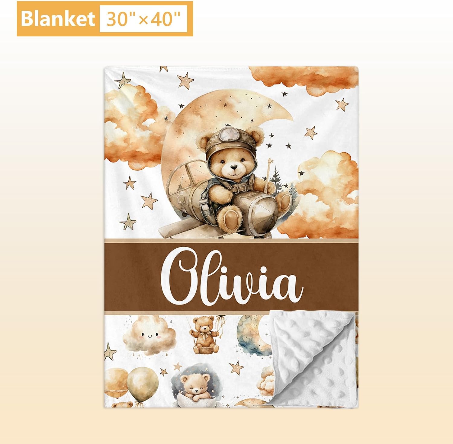 Terwex Personalized Toddler Bedding Set, 5 Pcs Custom Name Crib Bedding Set for Boys Girls, Balloon Bear Baby Crib Bedding Set, Double Layer Flannel Baby Crib Set, Customized Gifts for Newborn Infant