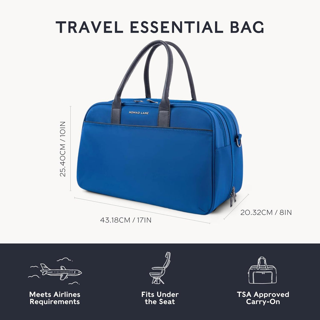 Nomad Lane Carry-On Luggage Duffel Bag, Durable & Lightweight Suitcase. Bento Bag, Personal Item Weekender Travel Bag for Men & Women, Aegean Blue
