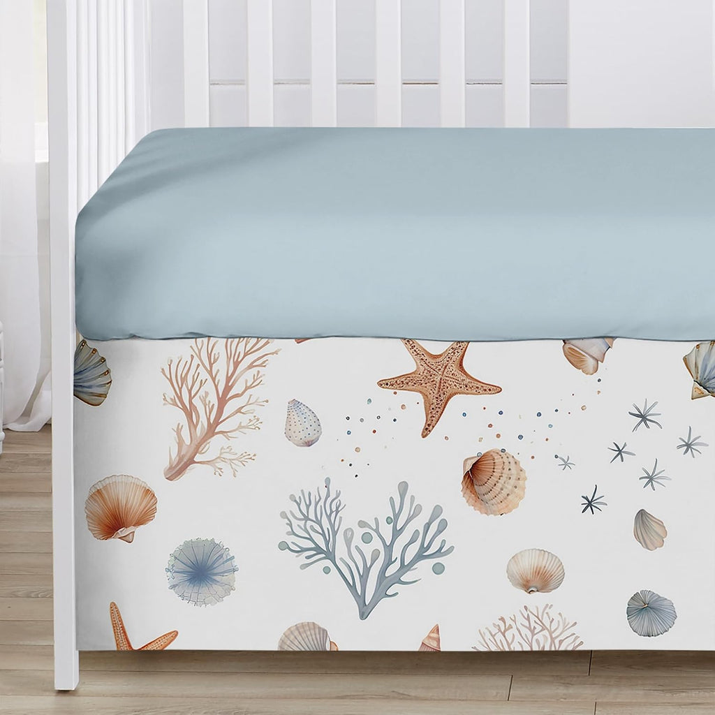 Sweet Jojo Designs 4-Piece Baby Crib Bedding Set (Ocean Seashells) for Boys or Girls, Infants/Nursery incl. Blanket, Fitted Sheet, Skirt, Diaper Stacker (Nautical, Beach Theme, Watercolor, Coastal)