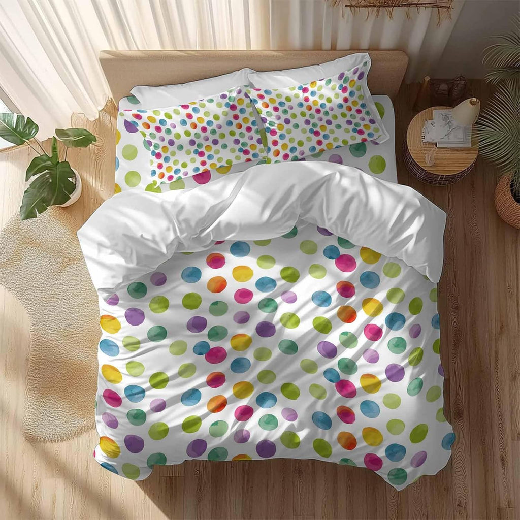 Colorful Wavepoints Duvet Cover Set Queen Size 4 Pieces Modern Abstract Watercolor Yellow Pink Green Points Bedding Set with Zipper Closure,1 Comforter Cover 90x92 Inches 1 Flat Sheet & 2 Pillow Cases