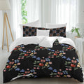 Red Cherry Blueberry Duvet Cover Set Queen Size 4 Pieces Country Farmhouse Flower Green Leaf Black Bedding Set with Zipper Closure, 1 Comforter Cover 90x92 Inches 1 Flat Sheet & 2 Pillow Cases