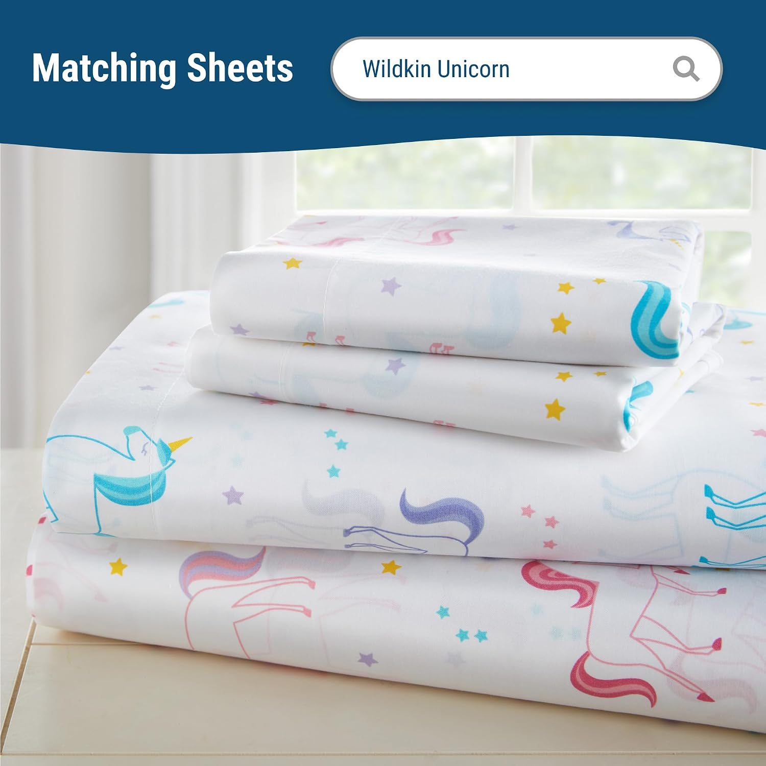 Wildkin Kids Cotton Full Comforter Set – Lightweight, Fits Full Mattress, Two Pillow Shams Included - Unicorn