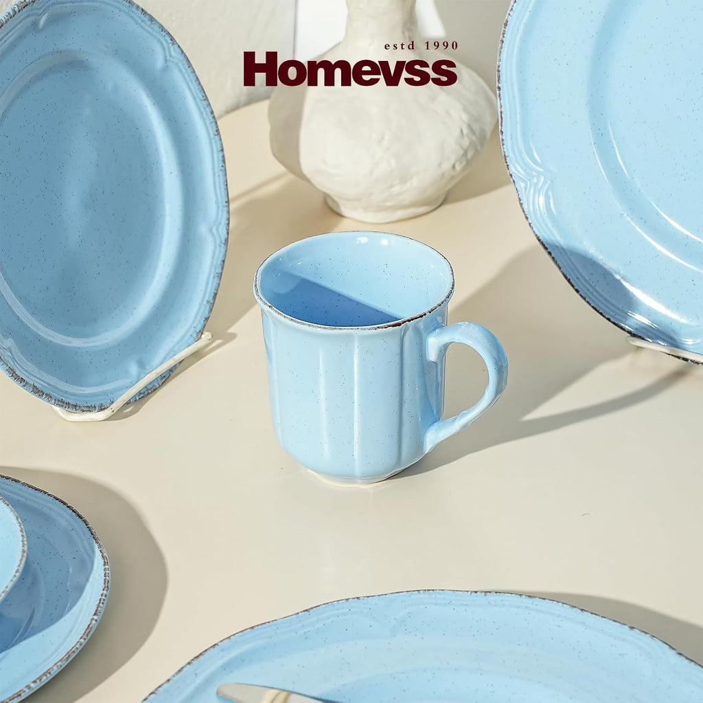 20pc Dinnerware Set, Plate and Bowl Set, Stoneware Dishes Set for 4, Microwave and Dishwahser Safe, Scratch Resistant, French Countryside Speckled Antique Blue
