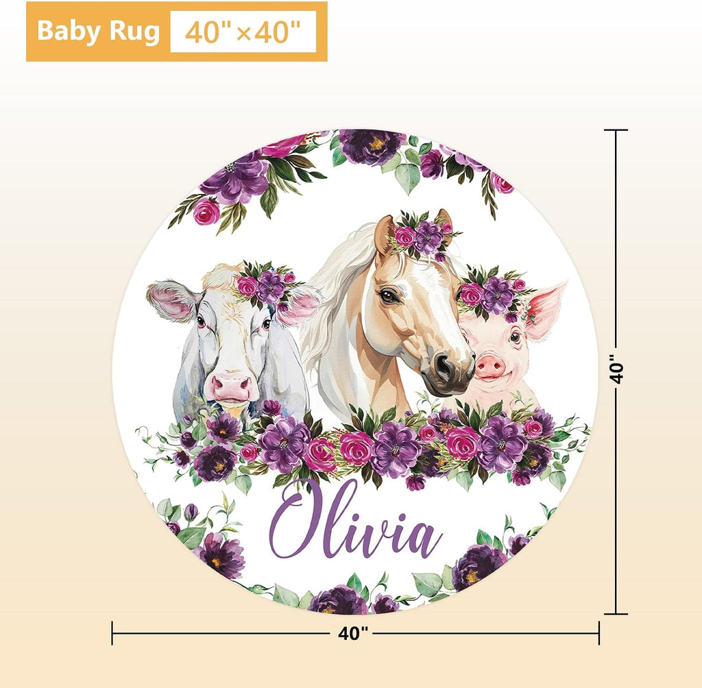 Terwex Custom Baby Crib Bedding Set, 5 Pcs Personalized Name Baby Crib Sets for Infant Toddler, Floral Horse Nursery Bedding Set for Baby Girls, Double Layer Baby Bedding Sets, Gifts for New Parents