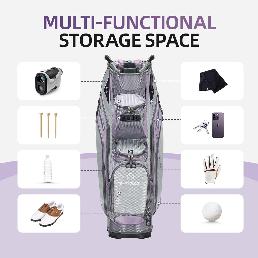 Max Lightweight Golf Cart Bag with Dual Handles and 14 Way Individual Full Length Dividers, Golf Club Bag with 11 Pockets, Large Putter Well, Double Strap Cooler for Men & Women
