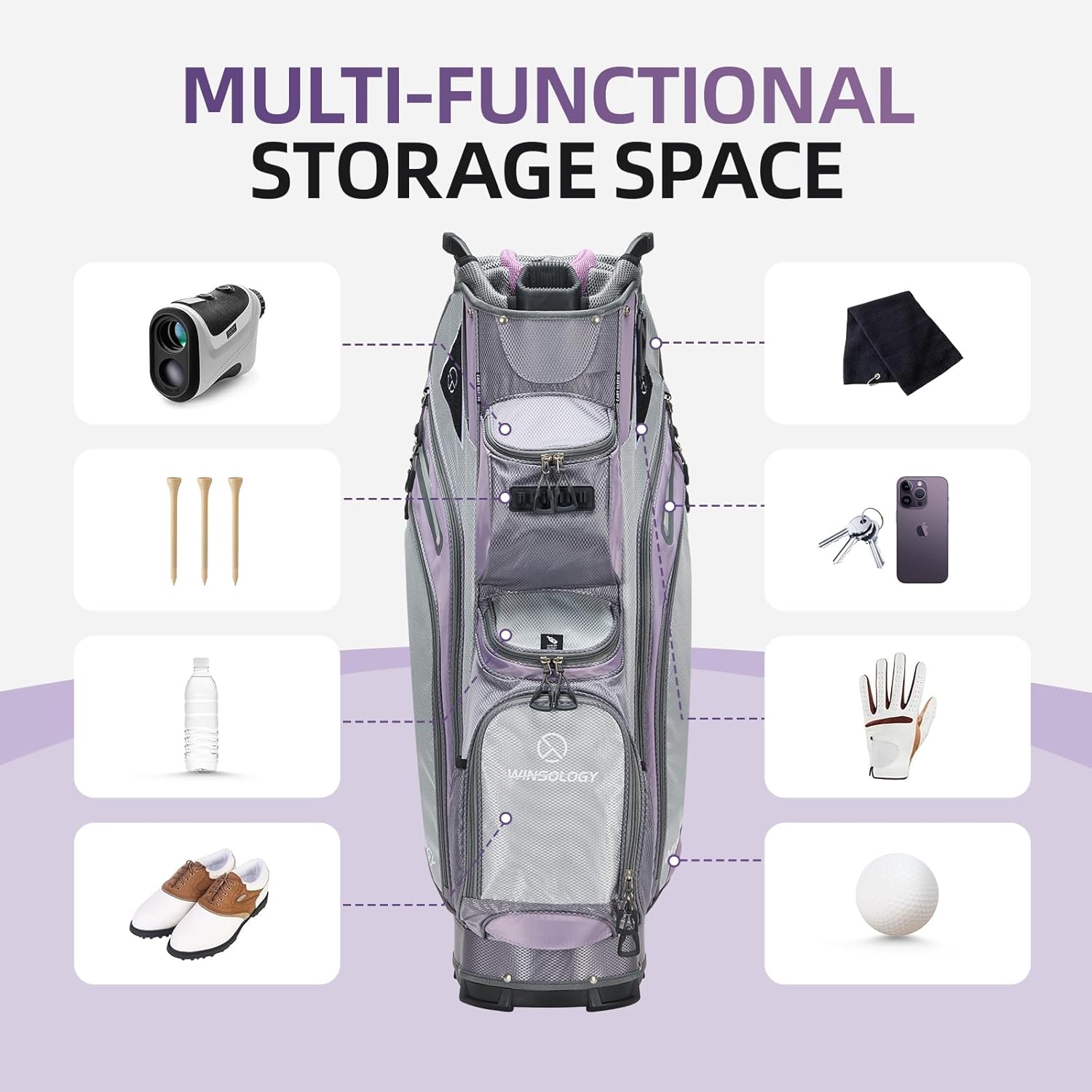 Max Lightweight Golf Cart Bag with Dual Handles and 14 Way Individual Full Length Dividers, Golf Club Bag with 11 Pockets, Large Putter Well, Double Strap Cooler for Men & Women