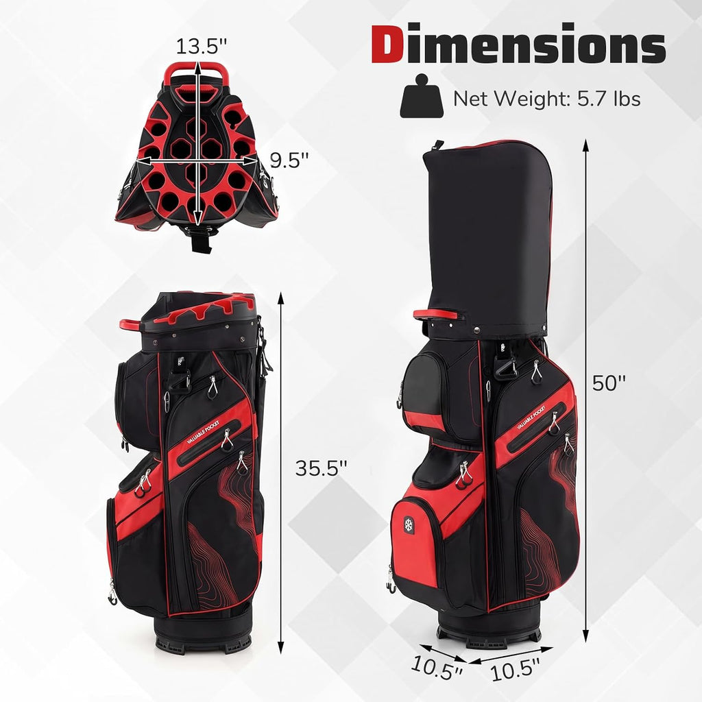 Goplus Lightweight Golf Cart Bag, Molded Lock Top Golf Club Bag w/14-Way Full Length Organizer Dividers, 11 Pockets, Cooler Bag, Straps, Umbrella Holder & Rain Hood for Men Women