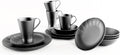 Nomnu Spiderweb Dinnerware Set (16 Pieces) - Goth Dinnerware Set - Black Matte Porcelain - 4 Dinner Plates 4 Salad Plates 4 Bowls 4 Mugs - Halloween Spooky Dishes Gothic Kitchen Decor Gifts