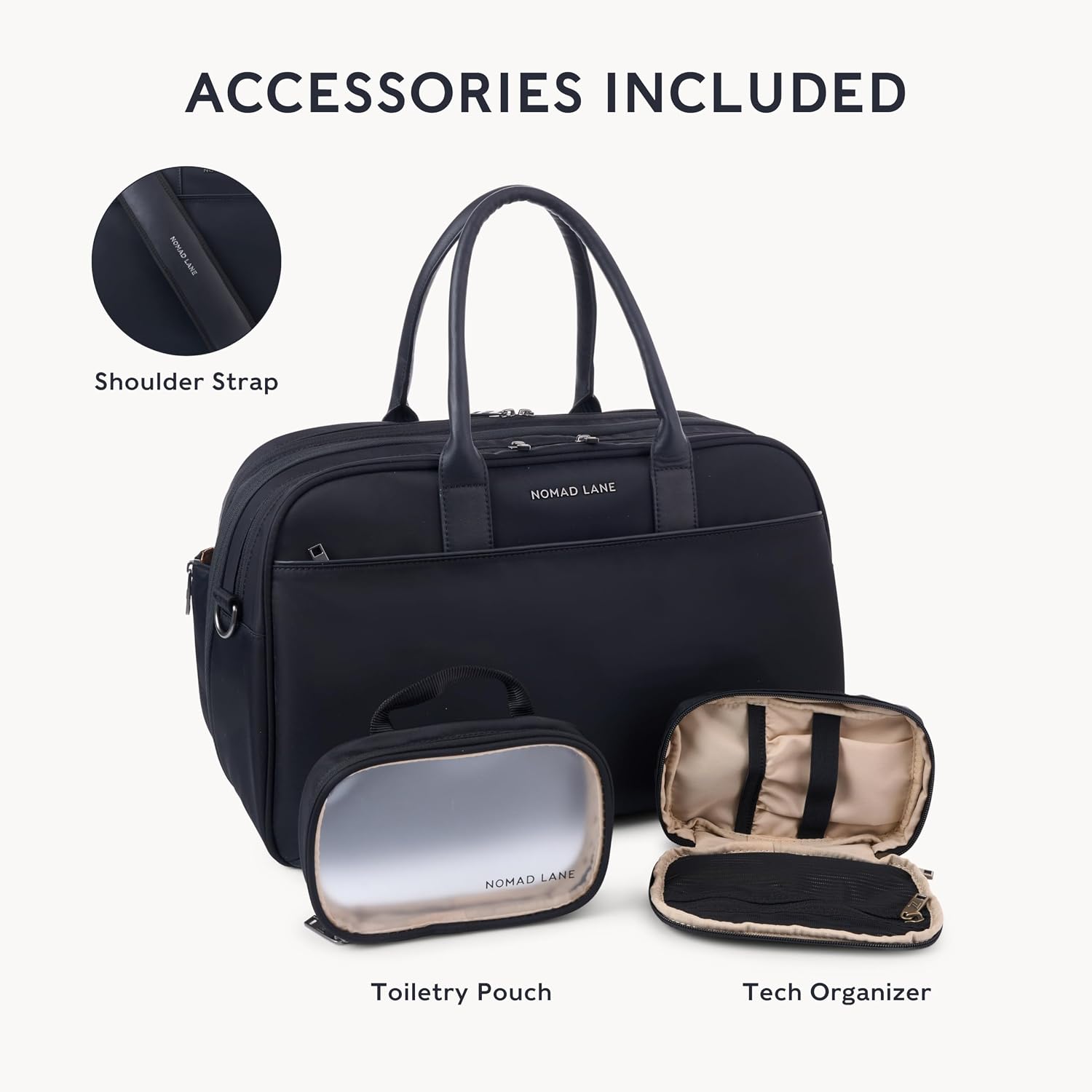 Nomad Lane Carry-On Luggage Duffel Bag, Durable & Lightweight Suitcase. Bento Bag, Personal Item Weekender Travel Bag for Men & Women, Black