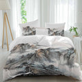 Prime Leader Mountain Cloud Duvet Cover Set Queen Size 4 Pieces Tree Water Ink Painting Chinese Wind Bedding Set with Zipper Closure, 1 Comforter Cover 92x106 Inches 1 Flat Sheet & 2 Pillow Cases