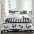 Prime Leader Vintage Black Plaid Duvet Cover Set Queen Size 4 Pieces Farm Cock Chicken Animal Watercolor Bedding Set with Zipper Closure, 1 Comforter Cover 90x92 Inches 1 Flat Sheet & 2 Pillow Cases