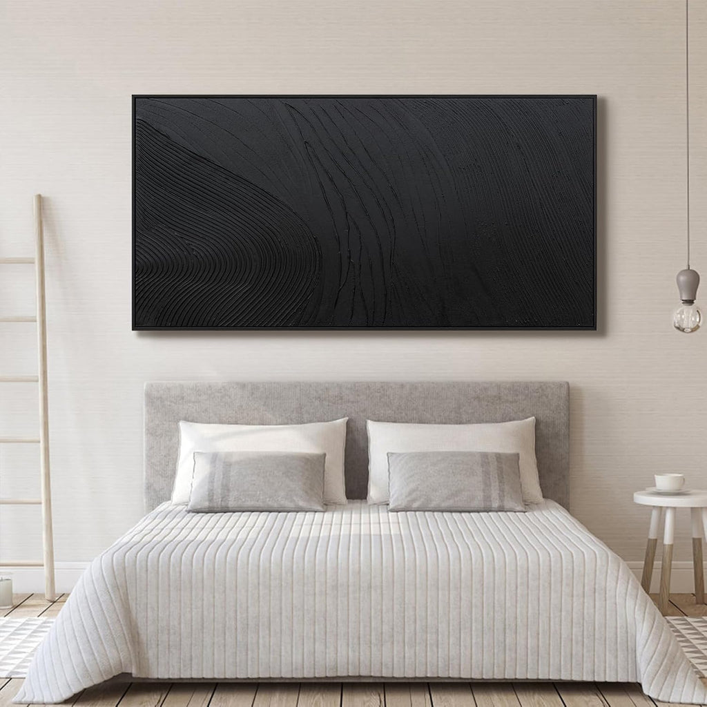 Large Modern Wall Art for Living Room Abstract Canvas Wall Art Decor Framed Large Black Wall Art Canvas Art Wall Decor Hand Painted Black Texture Artwork for Walls Bedroom Office Wall Decor 29'x58'