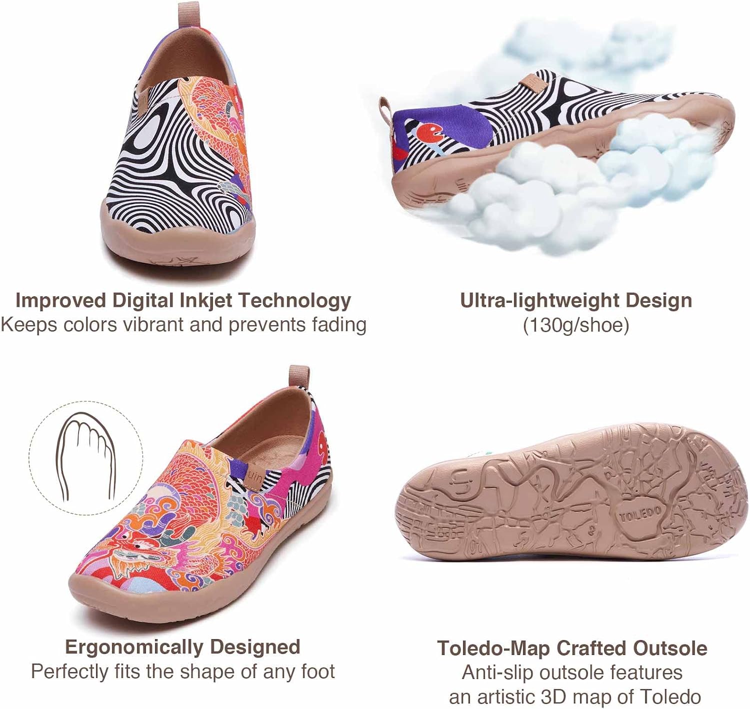 UIN Women's Casual Loafers Travel Painted Walking Slip On Lightweight Comfortable Canvas Fashion Sneakers