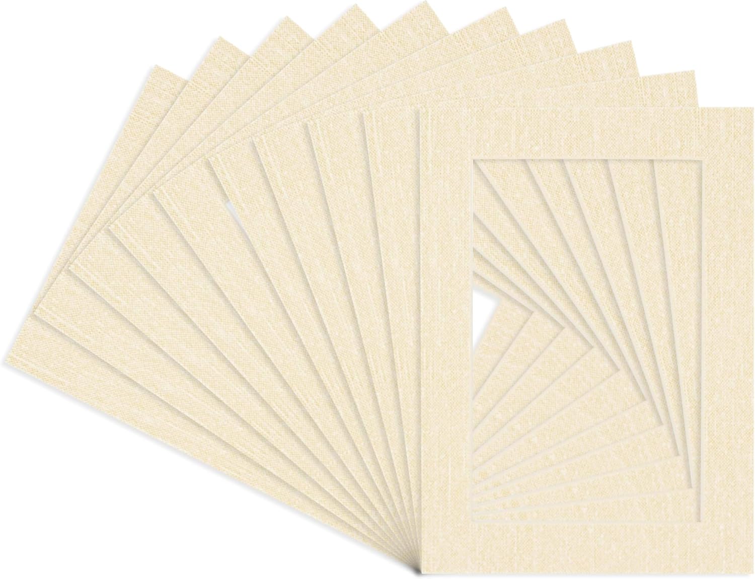 Pack of 25 Acid Free 11x14 Mats Bevel Cut for 8.5x11 Photos - Fresh Linen Canvas Precut Matboards With Backing Boards and Clear Photo Mat Bags For Pictures, Photos, Framing - 4-ply Thickness