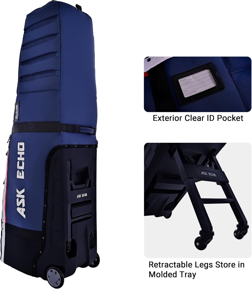 ASK ECHO Locklink StableRoller Golf Travel Bag with 4-Wheel Rolling System, Extendable Support Stand Legs
