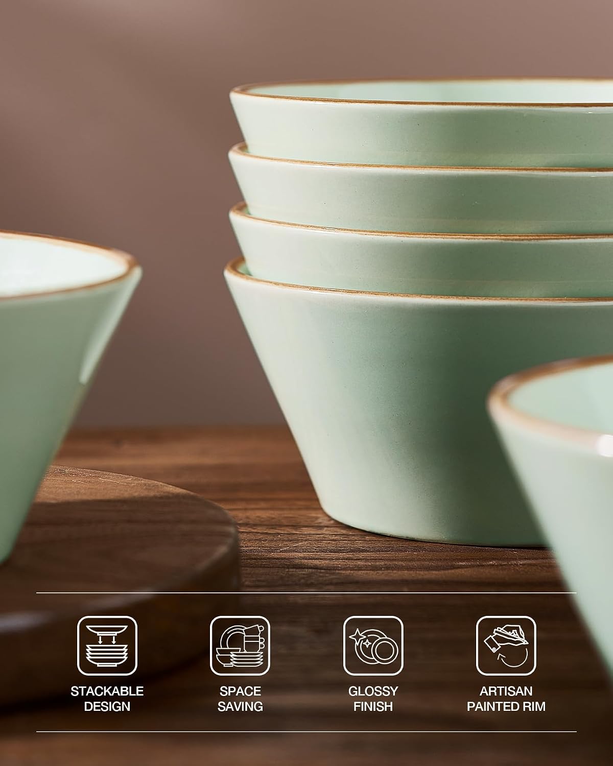 Famiware Saturn Plates and Bowls Dish Sets for 6 (18 Pieces), Stoneware Dinnerware Set with Hand-Painted Trim - Chip & Scratch Resistant, Microwave & Dishwasher Safe Ceramic Dishes, Light Green