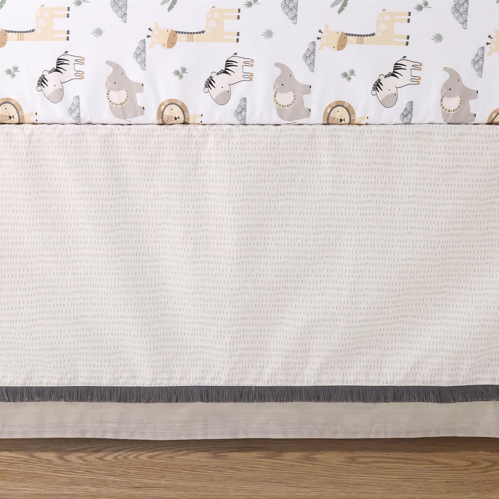 The Peanutshell 4 Piece Organic Cotton Baby Crib Bedding Set for Boys & Girls - Newborn, Infant & Toddler Nursery Bed Set Decor with Two Crib Sheets, Dust Ruffle Comforter - Safari Serenity