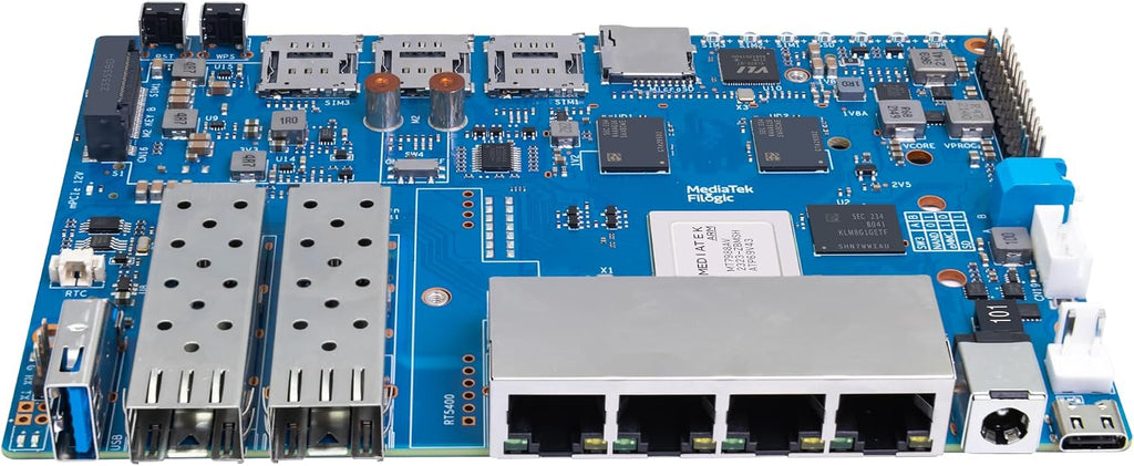Banana Pi BPI-R4 WiFi 7 OpenWRT Wireless Dual-Band WiFi Router Board, MediaTek MT7988A (Filogic 880) SoC, 4G/5G Internet Router, 4X GbE and 2X 10GbE SFP for NAS Smart Home Gateway (8GB RAM Bundle3)