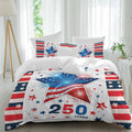 Independence Day Duvet Cover Set Queen Size 4 Pieces 250th Years US Flag Red Blue Star Fireworks Bedding Set with Zipper Closure, 1 Comforter Cover 86x86 Inches 1 Flat Sheet & 2 Pillow Cases