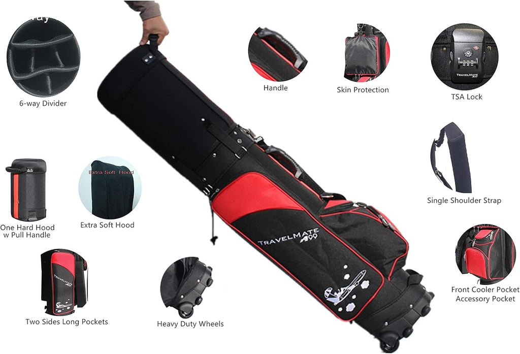 A99 Golf Travel Bag CarryOn Rolling Wheel Golf cart Bag case with TSA Lock and Protection Cover, Protect Your Club for Safe Transport