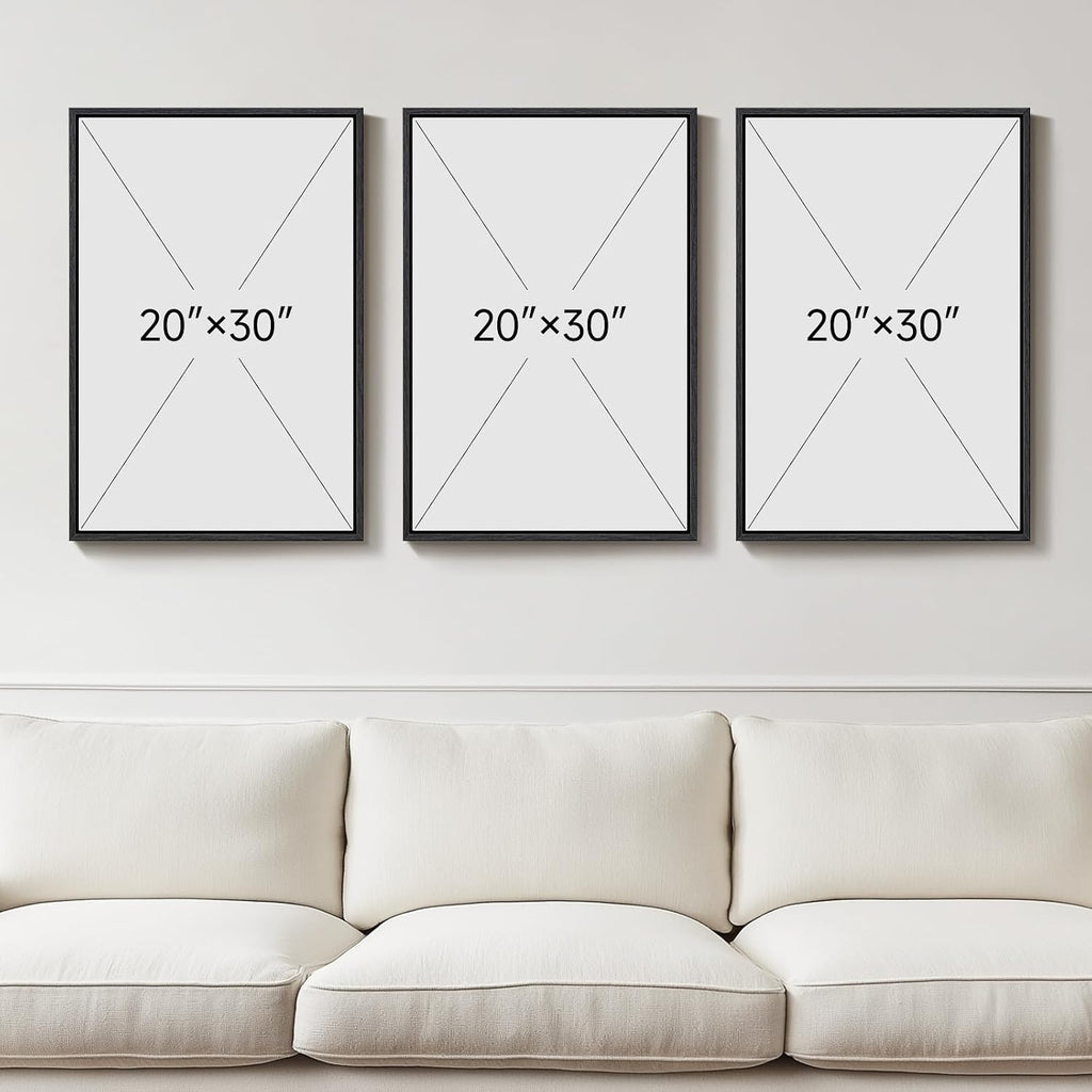 Large Framed Neutral Abstract Wall Art, 3 Piece Modern Canvas Prints Paintings Artwork for Walls, Minimalist Black Beige Pictures for Living Room Hallway Dining Room Bedroom Wall Decor -Total 30x60 In