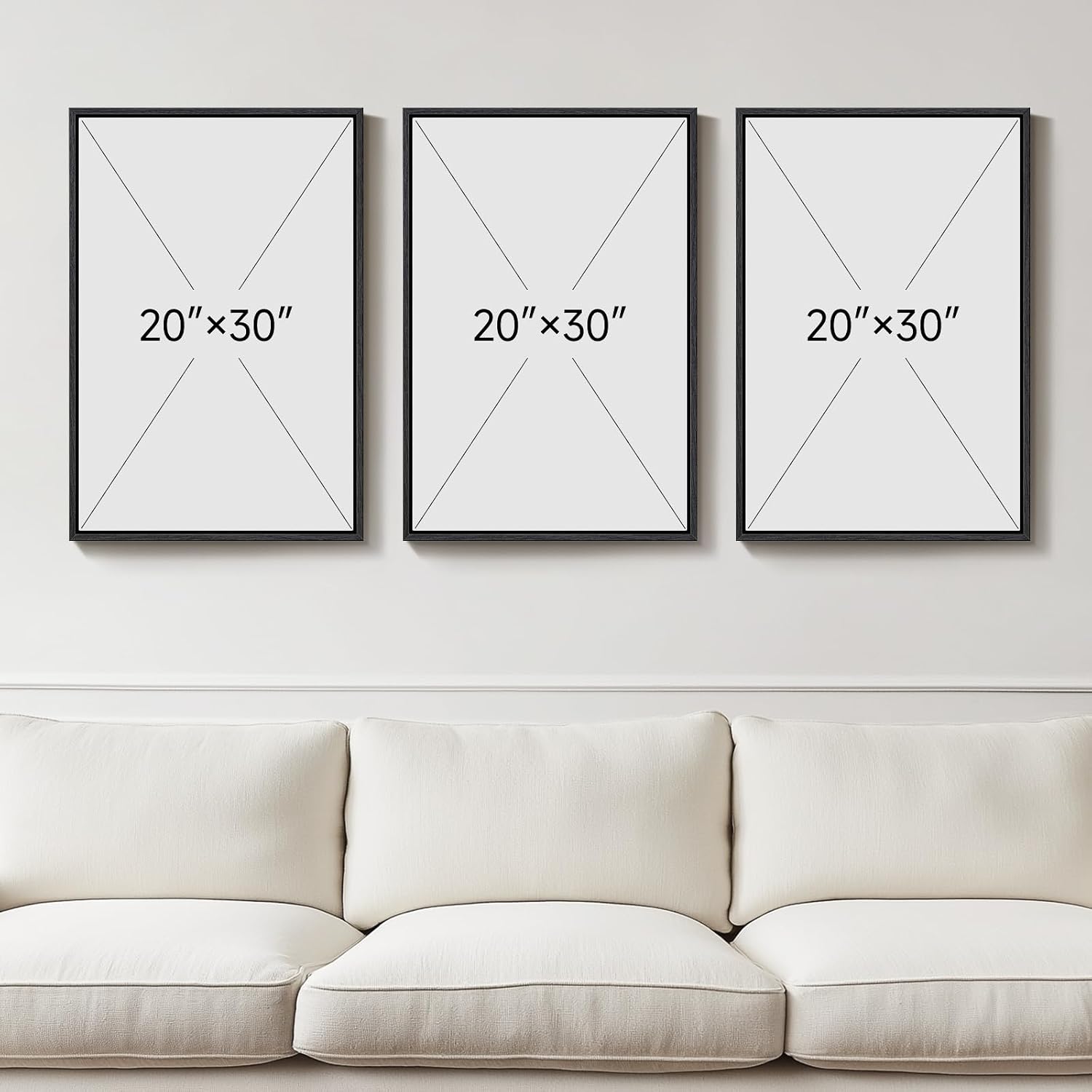 Large Framed Neutral Abstract Wall Art, 3 Piece Modern Canvas Prints Paintings Artwork for Walls, Minimalist Black Beige Pictures for Living Room Hallway Dining Room Bedroom Wall Decor -Total 30x60 In