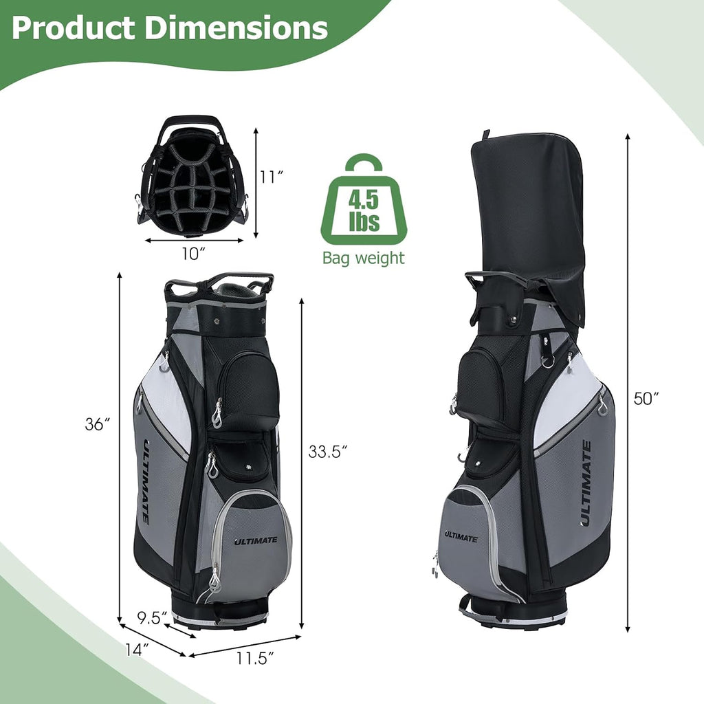 Tangkula Golf Cart Bag, Lightweight Golf Club Bag with 14-Way Dividers Top & Cooler Bag, Waterproof Valuable Pocket, Rain Hood, Carry Handles and Shoulder Strap, Golf Club Cart Bag for Men & Women