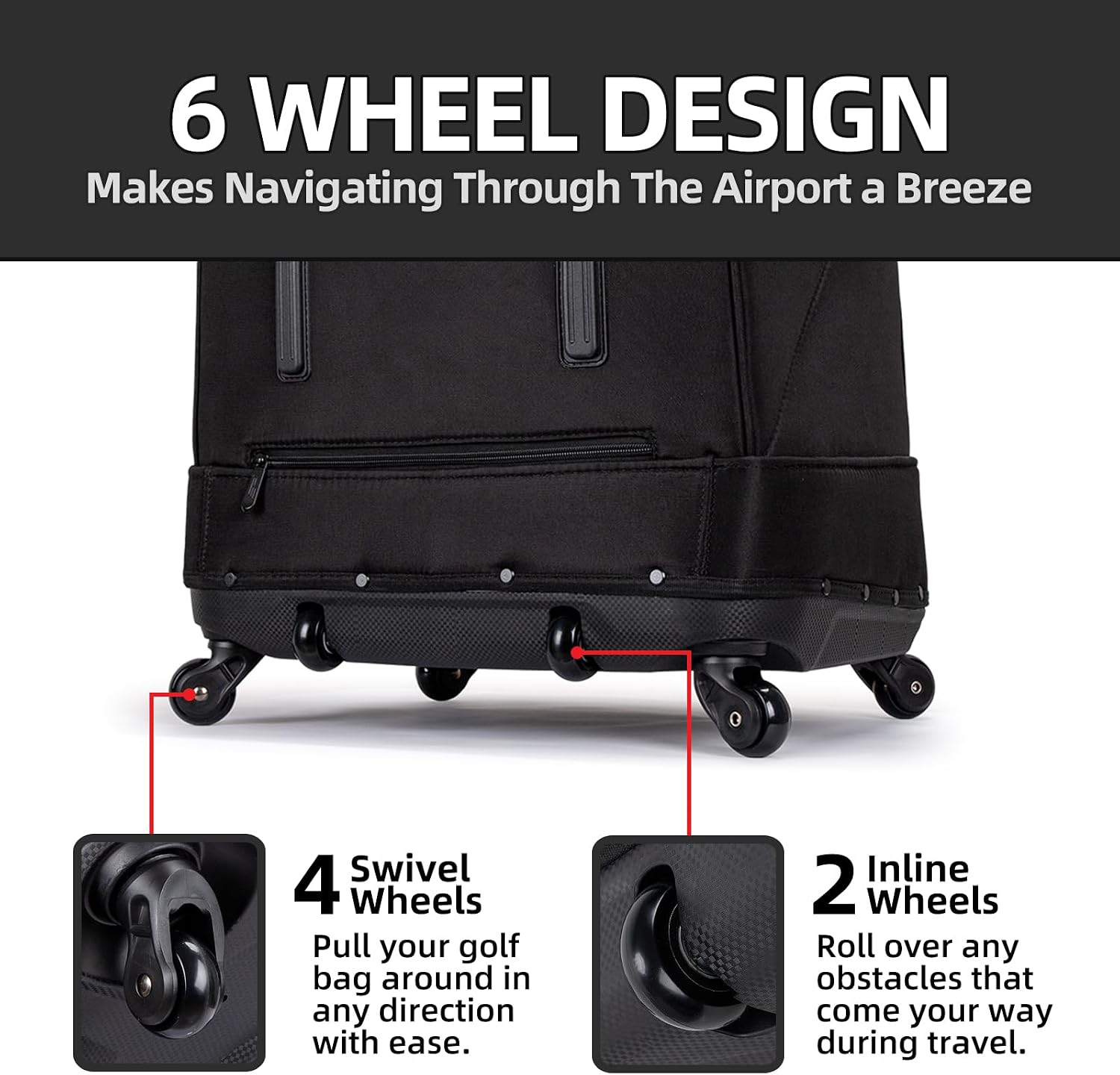 Self Standing Upright All Direction 4 Spinner Swivel Wheel Golf Travel Bag. Soft-Sided Fully Padded Heavy Duty Fabric. Multidirectional Airline Travel Cover Case. Compact Foldable Carry Bag Included.