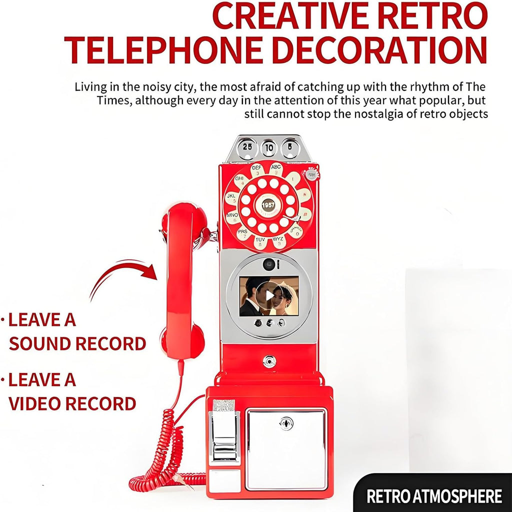 32G Retro Video Audio Guest Book Wedding Phone- Creative Record Customized Video Messages GuestBook – A Personal and Convenient Way to Preserve Your Special Occasions(Red)