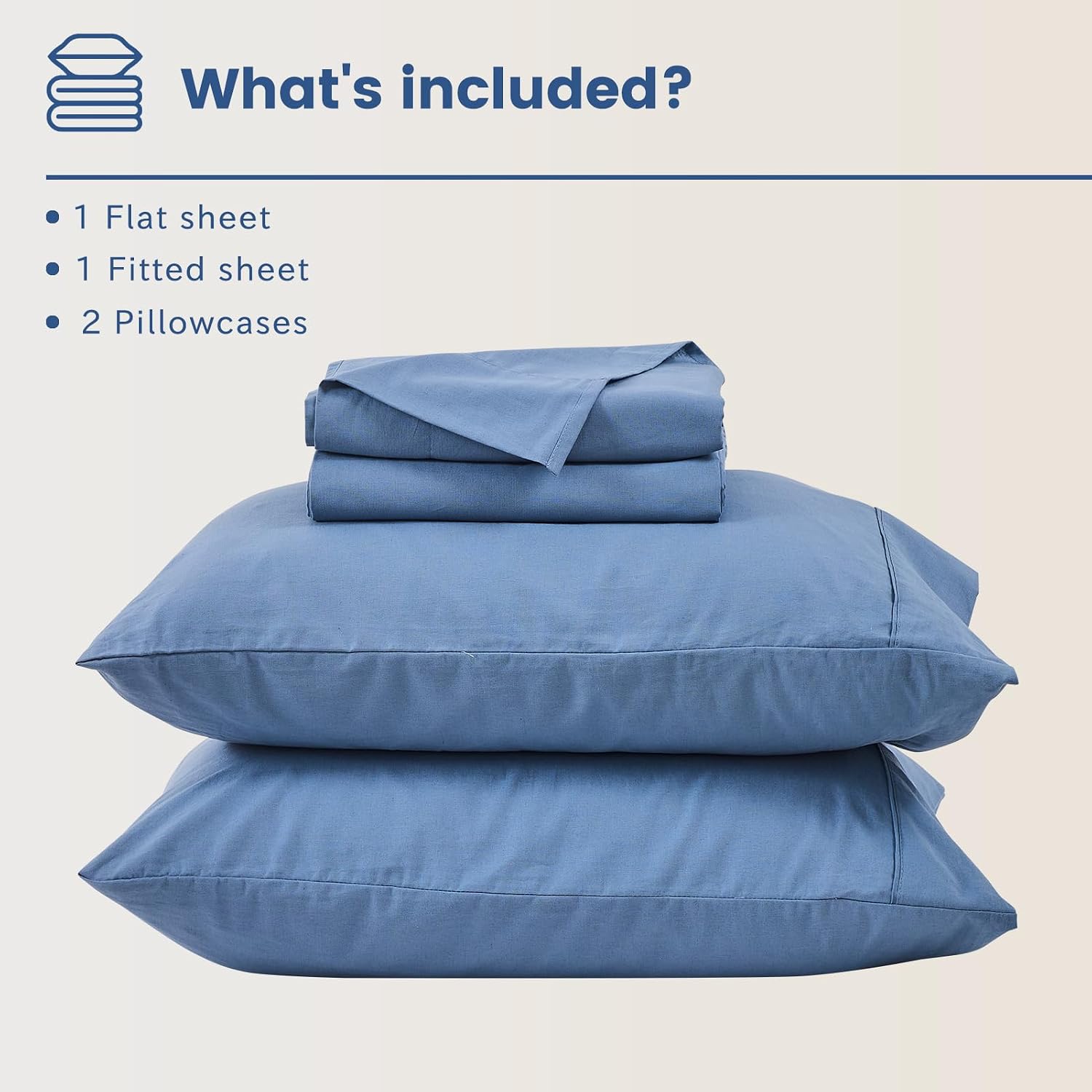 Bedlifes 100% French Linen Sheets Queen Size 18-24' Extra Deep Pocket 4-Piece Set Breathable & Moisture-Wicking,Soft & Durable Sheets for Thick Mattresses(Flint Blue)
