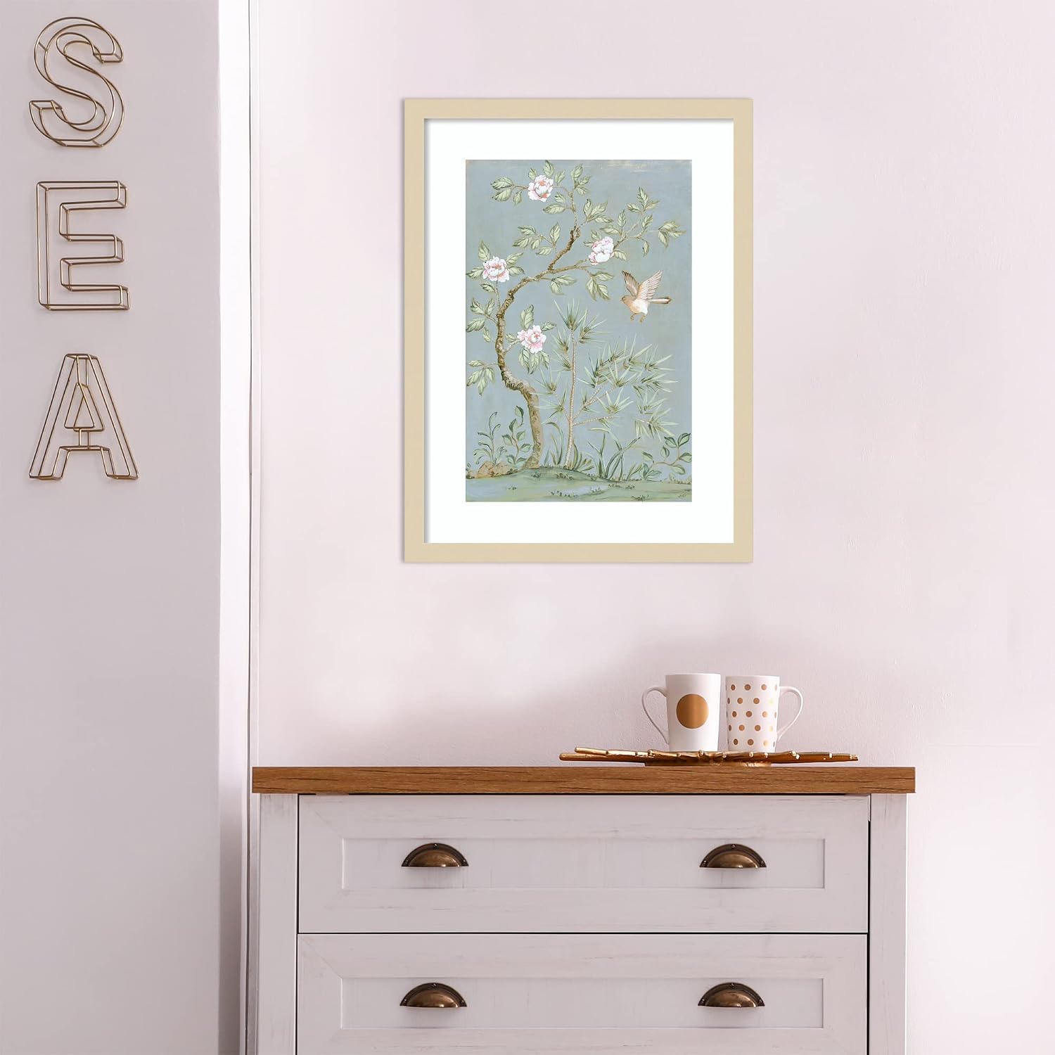 Amanti Art Framed Wall Art Print 21x16 Spring Flower Mural II Blue by Julia Purinton, Flowers Wall Art, Vintage Decor, Small Poster Painting Artwork for Living Room, Bedroom, Bathroom, Kitchen,
