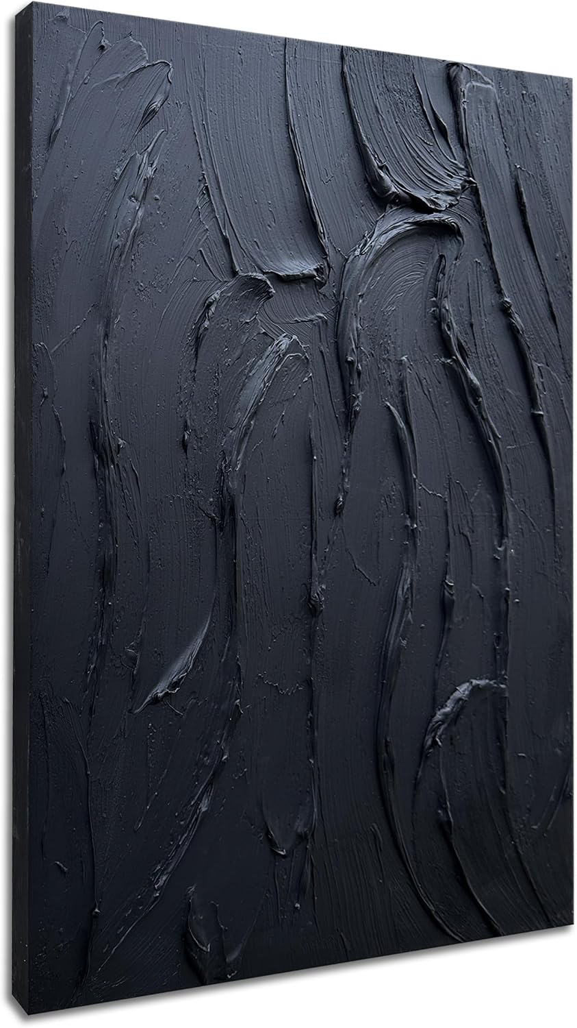 zoinart Hand Painted Large Thick Texture Black Minimalist Oil Paintings Contemporary Art Oil on Canvas Vertical Wall Art Home Office Corridor Wall Art