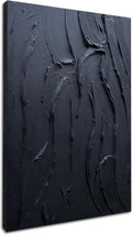 zoinart Hand Painted Large Thick Texture Black Minimalist Oil Paintings Contemporary Art Oil on Canvas Vertical Wall Art Home Office Corridor Wall Art