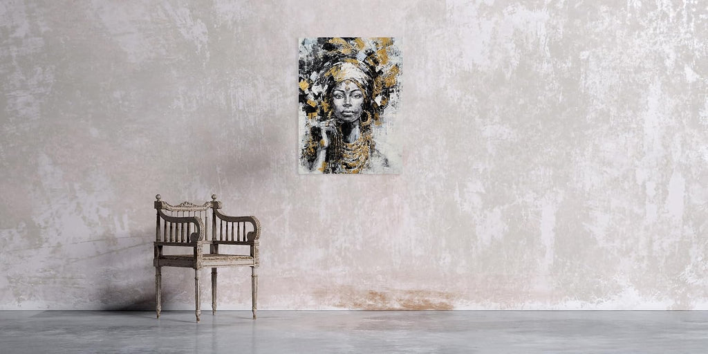 Yihui Arts Black Woman Painting with Gold Foil - Hand Painted African American Canvas Wall Art for Living Room, Bedroom, and Hallway Decor