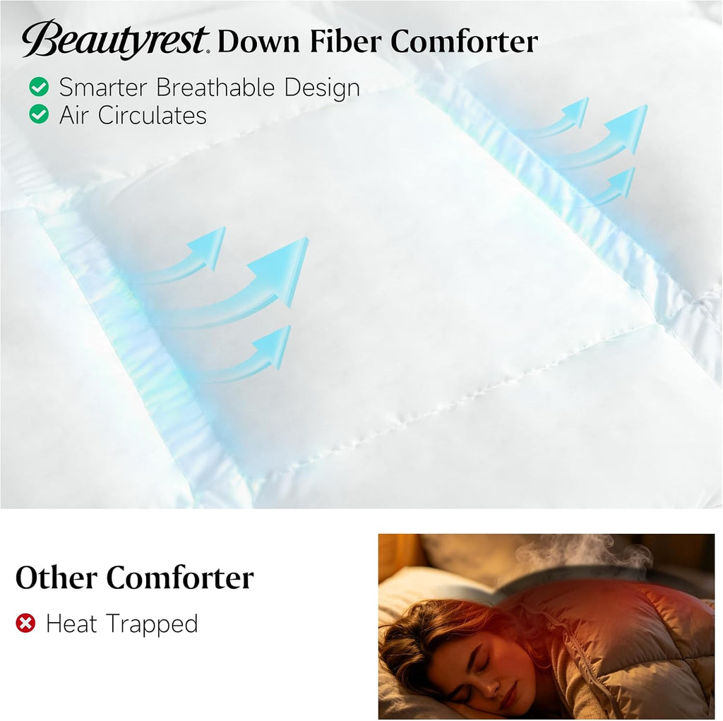 Beautyrest Goose Down Fiber Comforters King Size, All Season Luxury White Duvet Insert, 100% Cotton Fabric, Hotel Collection Fluffy Breathable Bedding Comforters, 8 Corner & Center Loops, 106x90 Inch