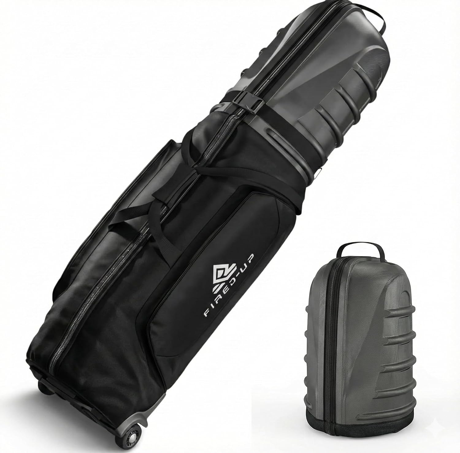 FIRED-UP Hard Top Golf Travel Bags for Airlines - 1680D Hard Case Golf Travel Bag with Wheels, Internal Strap, Grab Handle & Robust Zipper - Collapsible Hard Shell Golf Travel Case for Golf Club