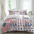 Independence Day Duvet Cover Set Queen Size 4 Pieces Retro American USA Flag Red Stripes Abstract Bedding Set with Zipper Closure, 1 Comforter Cover 92x106 Inches 1 Flat Sheet & 2 Pillow Cases