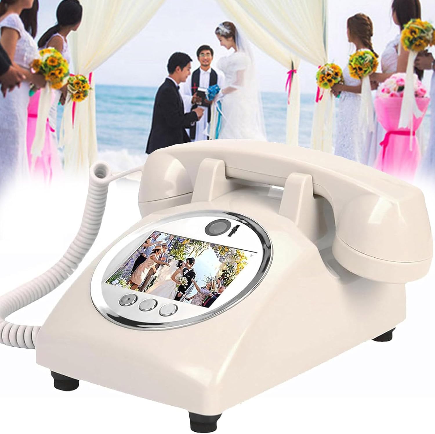 Audio Guest Book for Wedding Phone Audio GuestBook Record Customized Audio Messages Guest Book Classic Retro Style,Red (Beige)