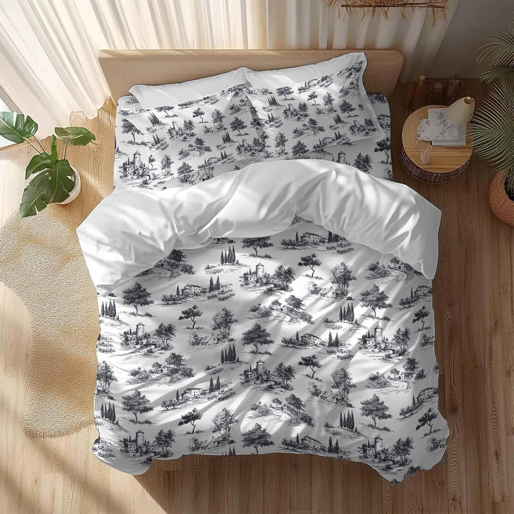 Farmhouses Plants Duvet Cover Set Queen Size 4 Pieces Mystic Castle Rustic Abstract Tree Retro Bedding Set with Zipper Closure, 1 Comforter Cover 90x92 Inches 1 Flat Sheet & 2 Pillow Cases