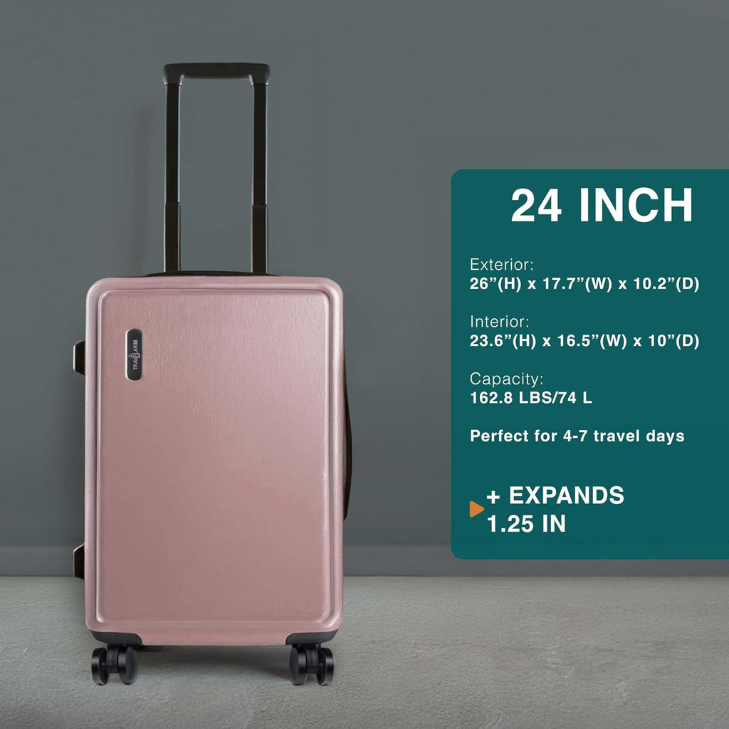 TRAVELARIM Luggage Sets 3 Piece, 20 Inch Carry on Luggage and 24 Inch Suitcases with Wheels Spinner, Durable Hard Shell Suitcase Set, Expandable Travel Suitcase, Pink
